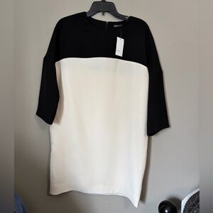 NWT Vince Colorblock Bracelet Sleeve Shift Jersey Dress Off White Black Size S